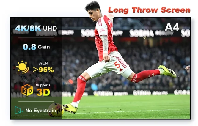 NothingProjector long throw screen A4 sample promotional image showing a football projection example